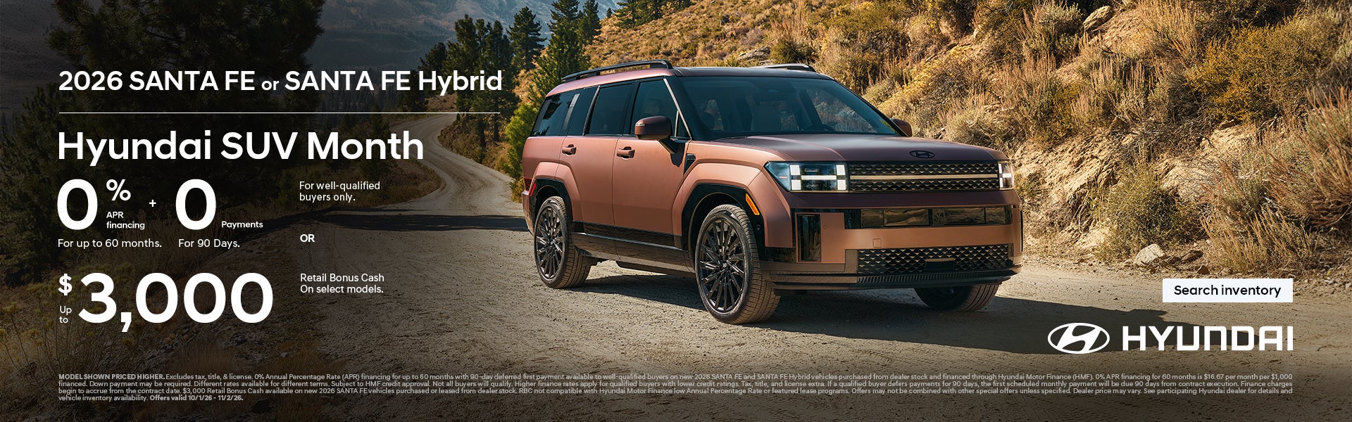 0% APR for 60 mos. + 0 Payments for 90 Days or $3,000 Bonus Cash