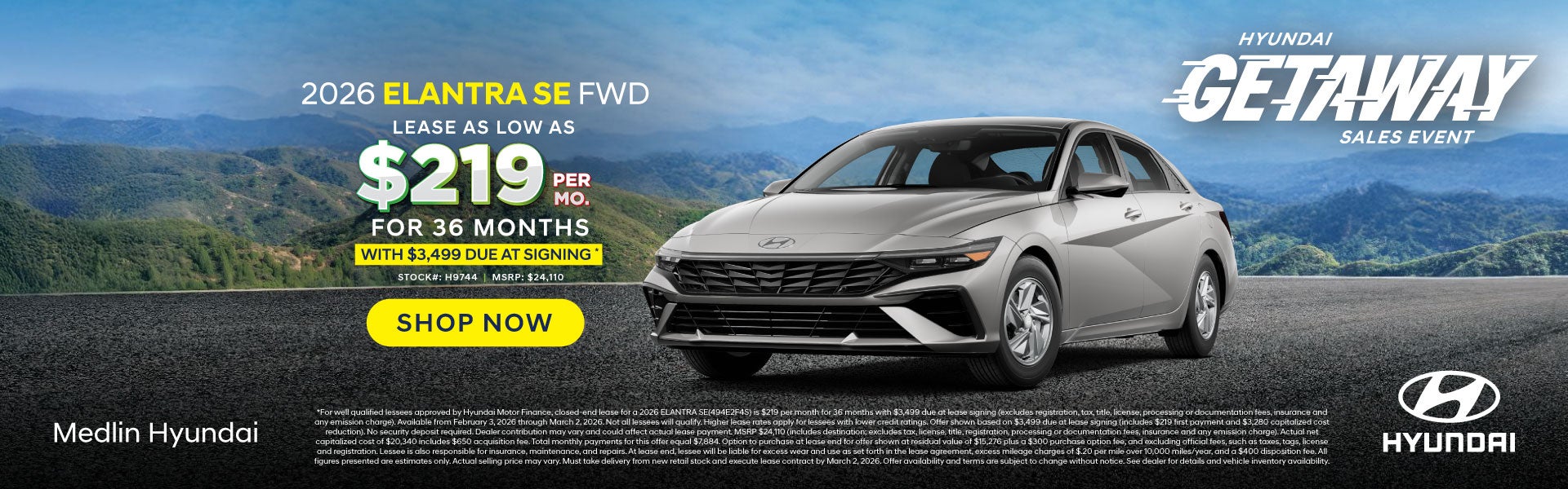 2026 Elantra SE - Lease for $219/mo